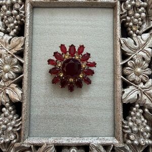 Vintage Monet Red and Gold Tone Brooch